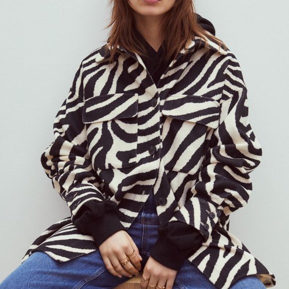Zebra Print Felted Shirt Jacket 